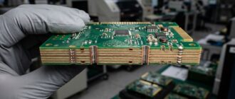Устройство многослойной печатной платы с медными слоями и электронными компонентами